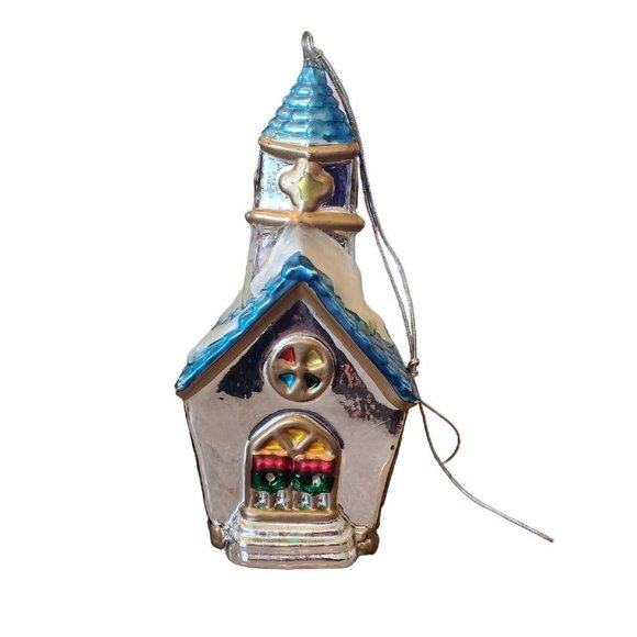 Vintage‎ Department 56 Christmas Handblown Glass Church Ornament 8 Inches